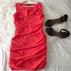Red Ruched Sides Dress
